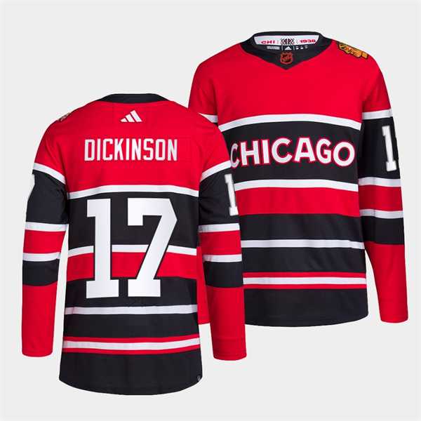Mens Chicago Blackhawks #17 Jason Dickinson Red Black 2022 Reverse Retro Stitched Jersey Dzhi